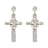 Over-sized Jeweled Cross Drop Earrings
